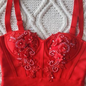 Adyce Red Evening Bodycon Midi Dress Size S